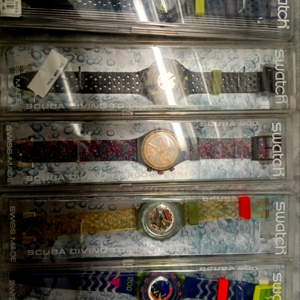 Swatch Scuba Collection with Black, Neon, and Blue Accents, 30 Years Vintage,NIB